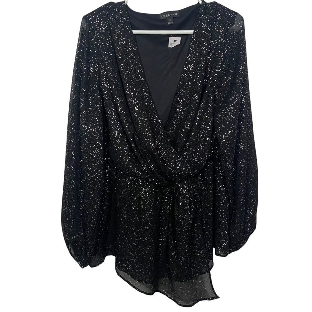 NWT Lane Bryant Plus Size Black Shimmering Babydoll Blouse